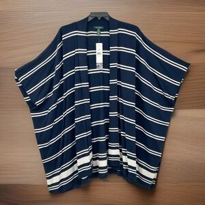 Lauren Ralph Lauren Wms Cardigan 3X Navy Blue Silk Cashmere Striped Nautical